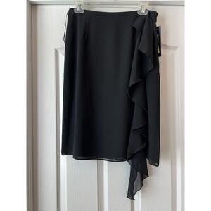 NEW JS BOUTIQUE Evening 8 Dressy Black Skirt Taffeta Ruffle Lined Side Zip Work